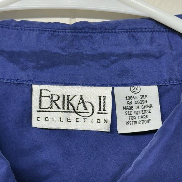 Erika 100% Sillk Short Sleeve Shirt Button Front Lightweight Blue Women 2x EUC - Picture 5 of 10